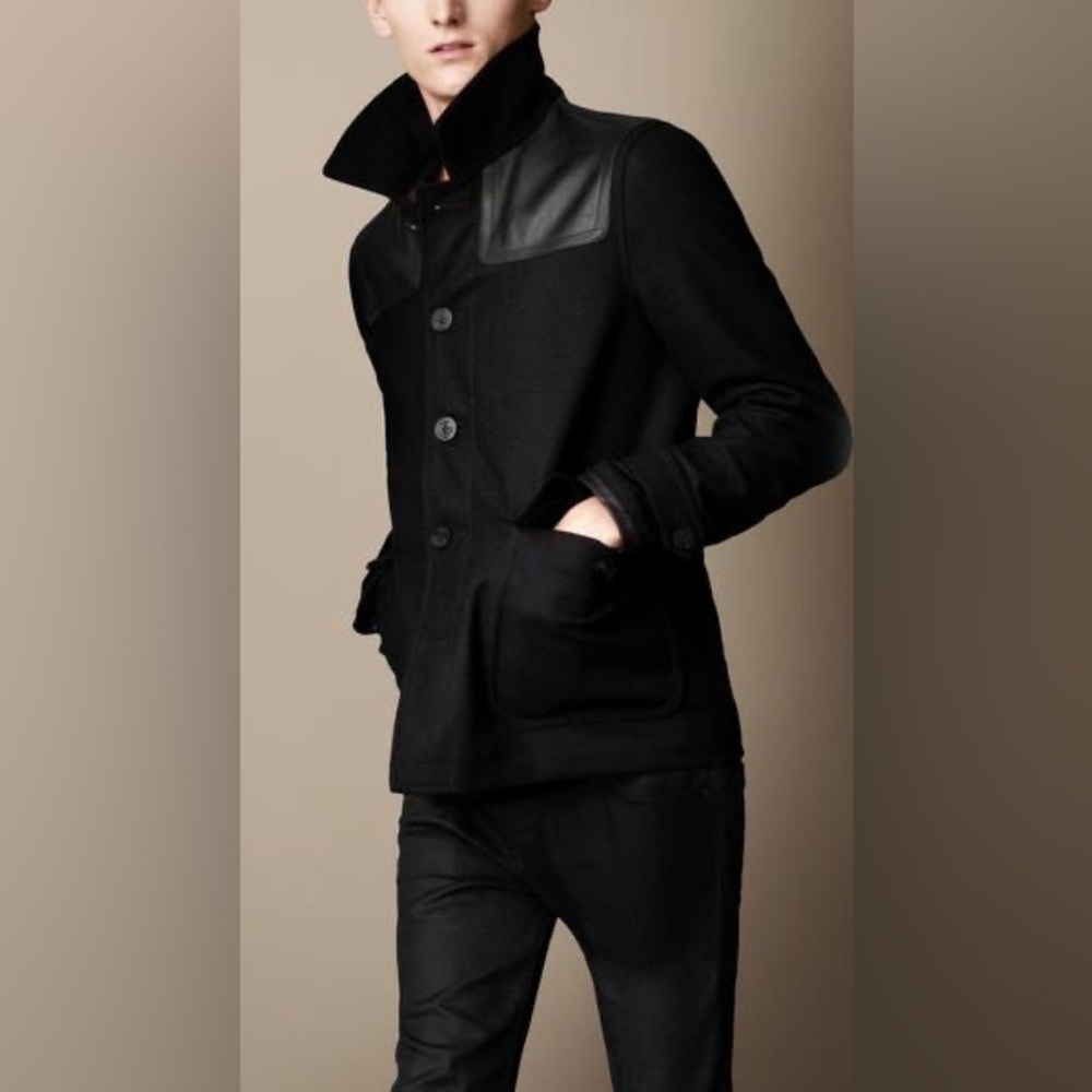 BURBERRY BRIT Men's Wool Leather Jacket Size XXL Navy